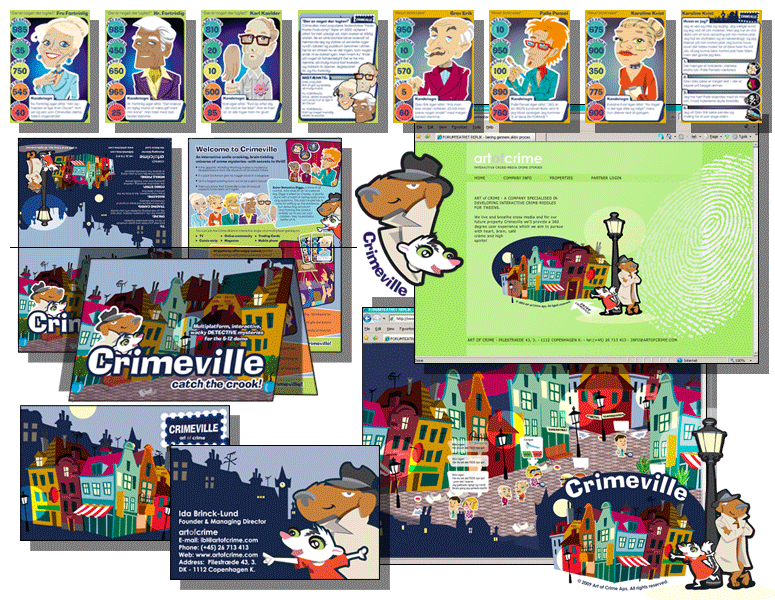 CRIMEVILLE - Børne community - layout af tradingcards, comicstrip, magasin mv for Art of Crime