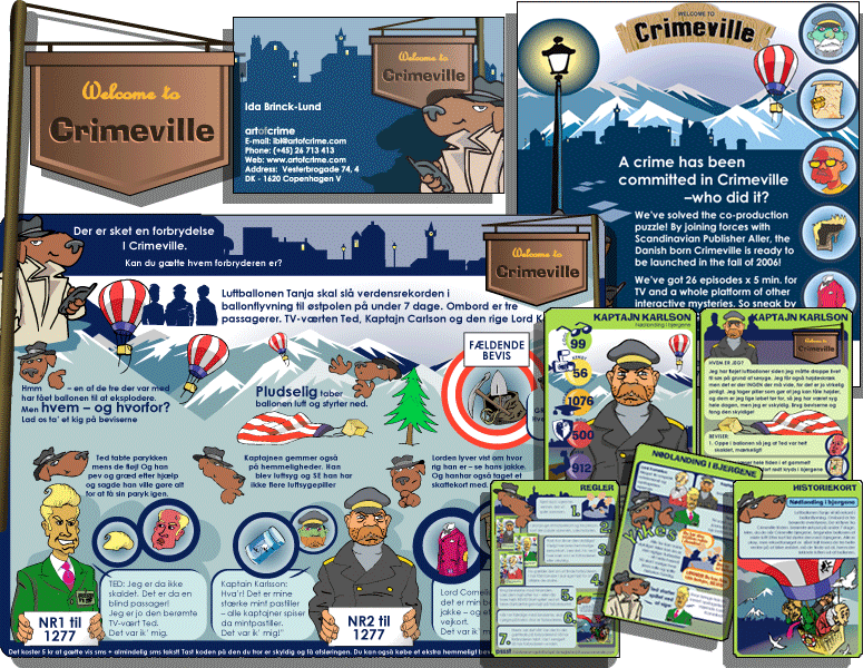 CRIMEVILLE - Børne community - layout af tradingcards, comicstrip, magasin mv for Art of Crime