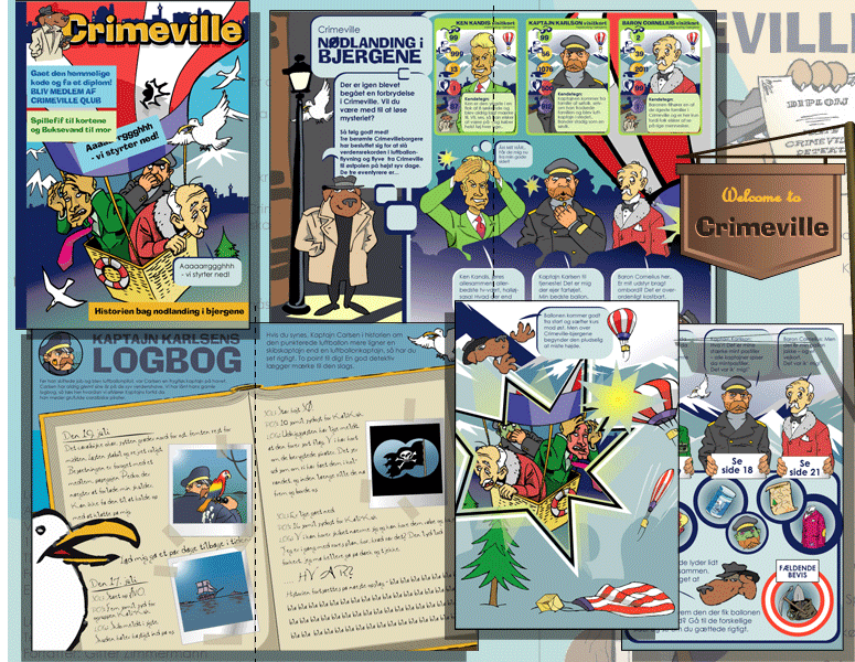 CRIMEVILLE - Børne community - layout af tradingcards, comicstrip, magasin mv for Art of Crime