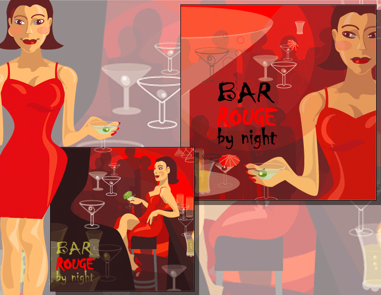 Oplæg til flyers for Bar Rouge på Hotel Petri i København